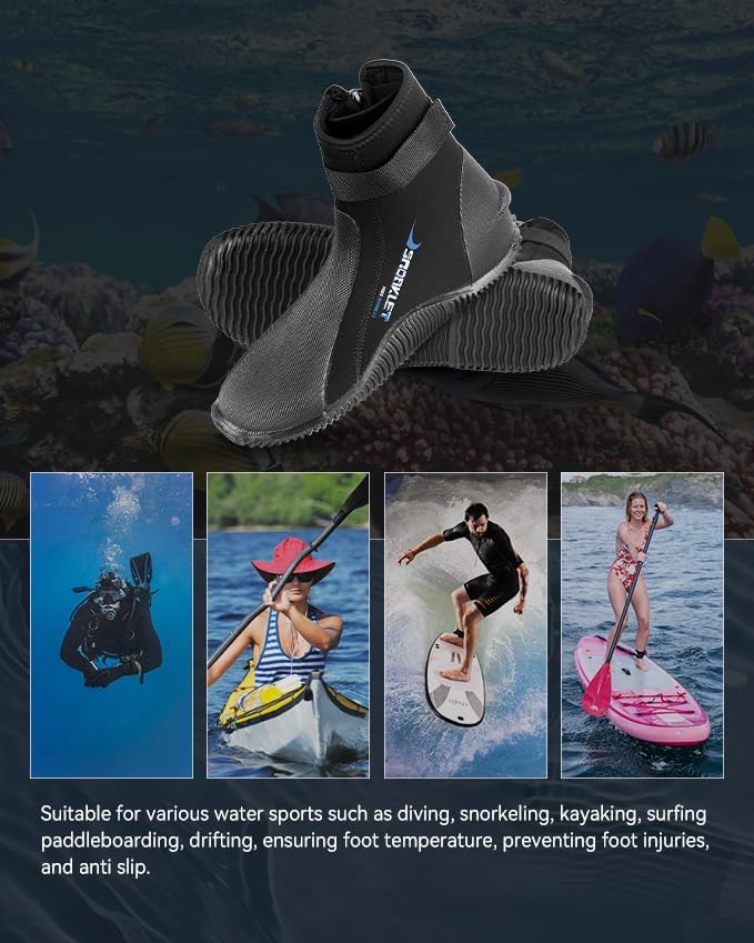 Diving Boots, 3mm Neoprene Wetsuit Booties with Anti-Slip Sole for Water Sports - Image 4