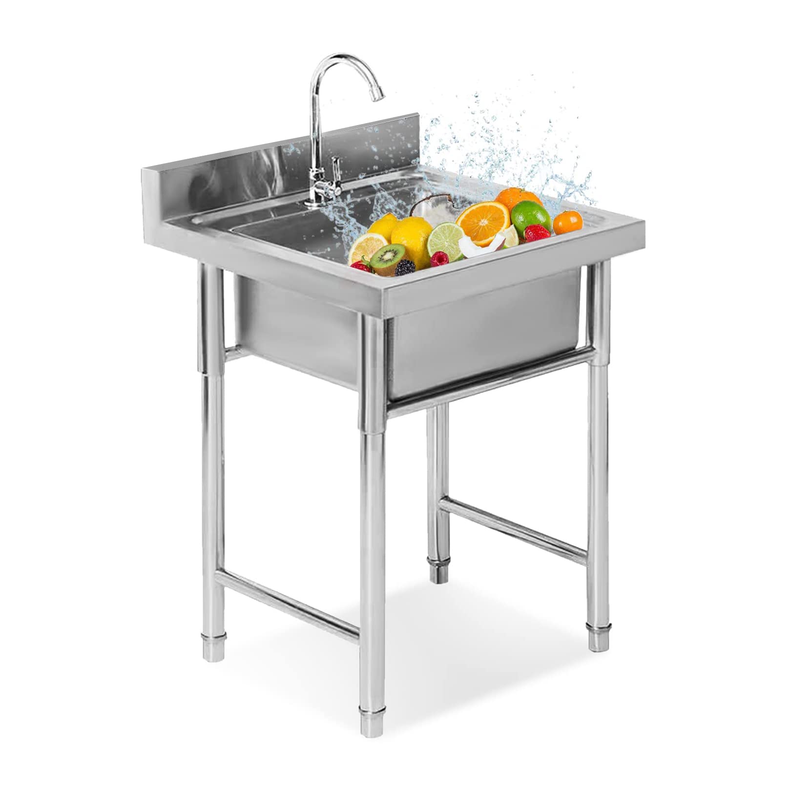 Évier en acier inoxydable 50x50x80cm avec crépine pour cuisine et buanderie