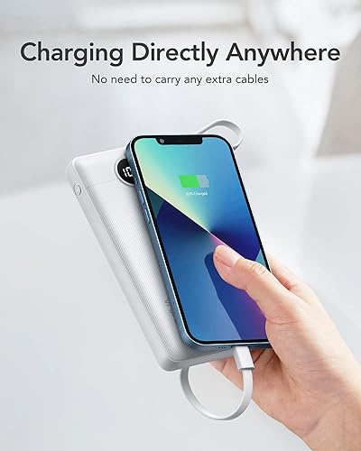 Miniatura 7 de VRURC Cargador portátil de 10000 mAh, banco de energía con pantalla LED delgada, batería de teléfono celular de 5 salidas y 2 entradas, cable micro