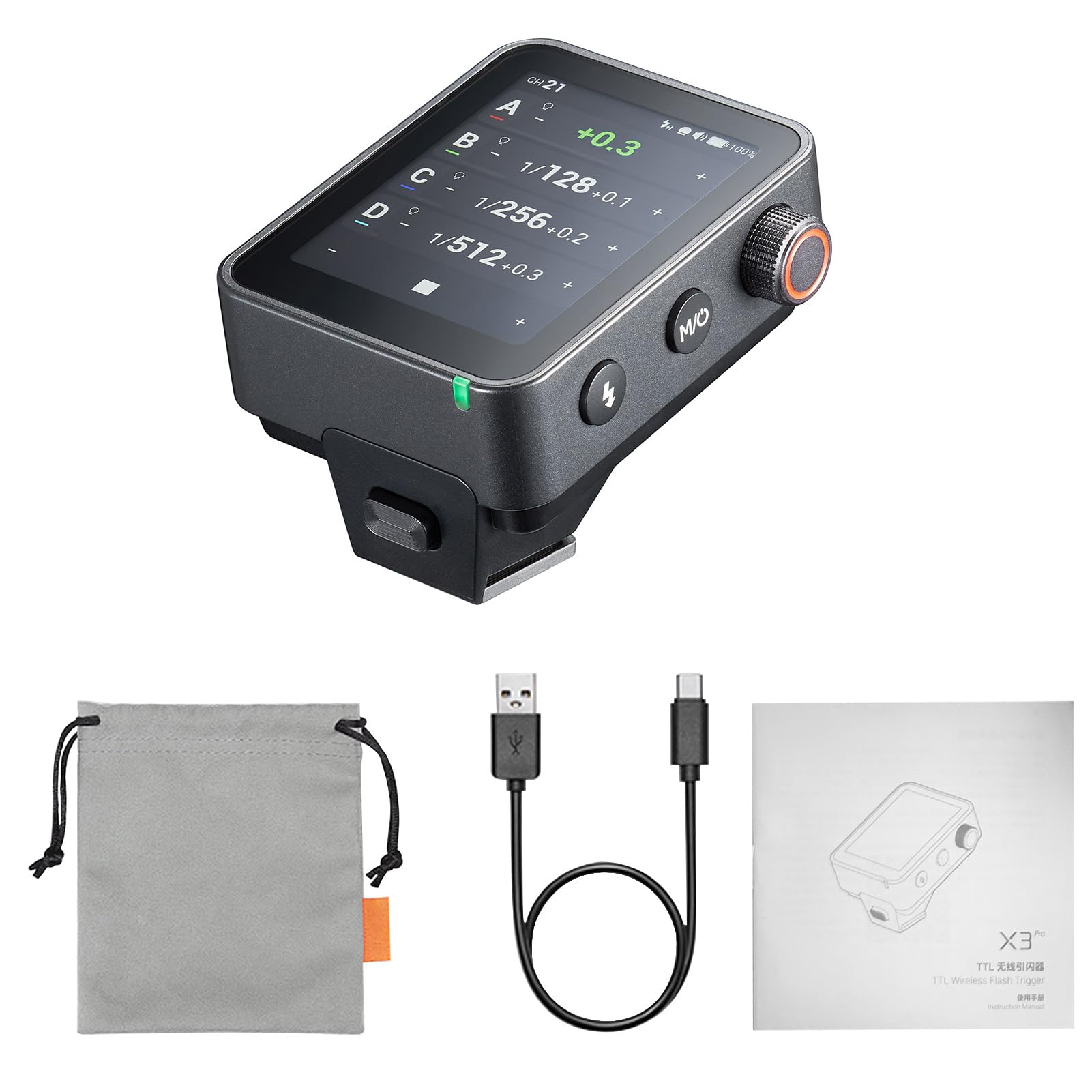 Jectse Trigger Flash per Fotocamera Wireless X3Pro, Trasmettitore Touchscreen 2.4G con Controllo di 16 Gruppi e 32, per Fotografia Professionale e Illuminazione da Studio