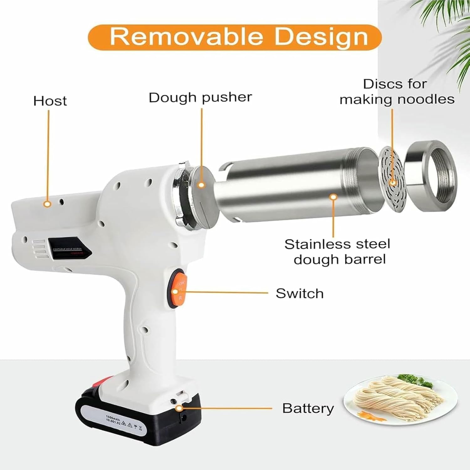 Electric Pasta Maker Machine, Noodle Maker, Home Stainless Electric Automatic Handheld with 4 Noodle Molds, Wireless Noodle Press