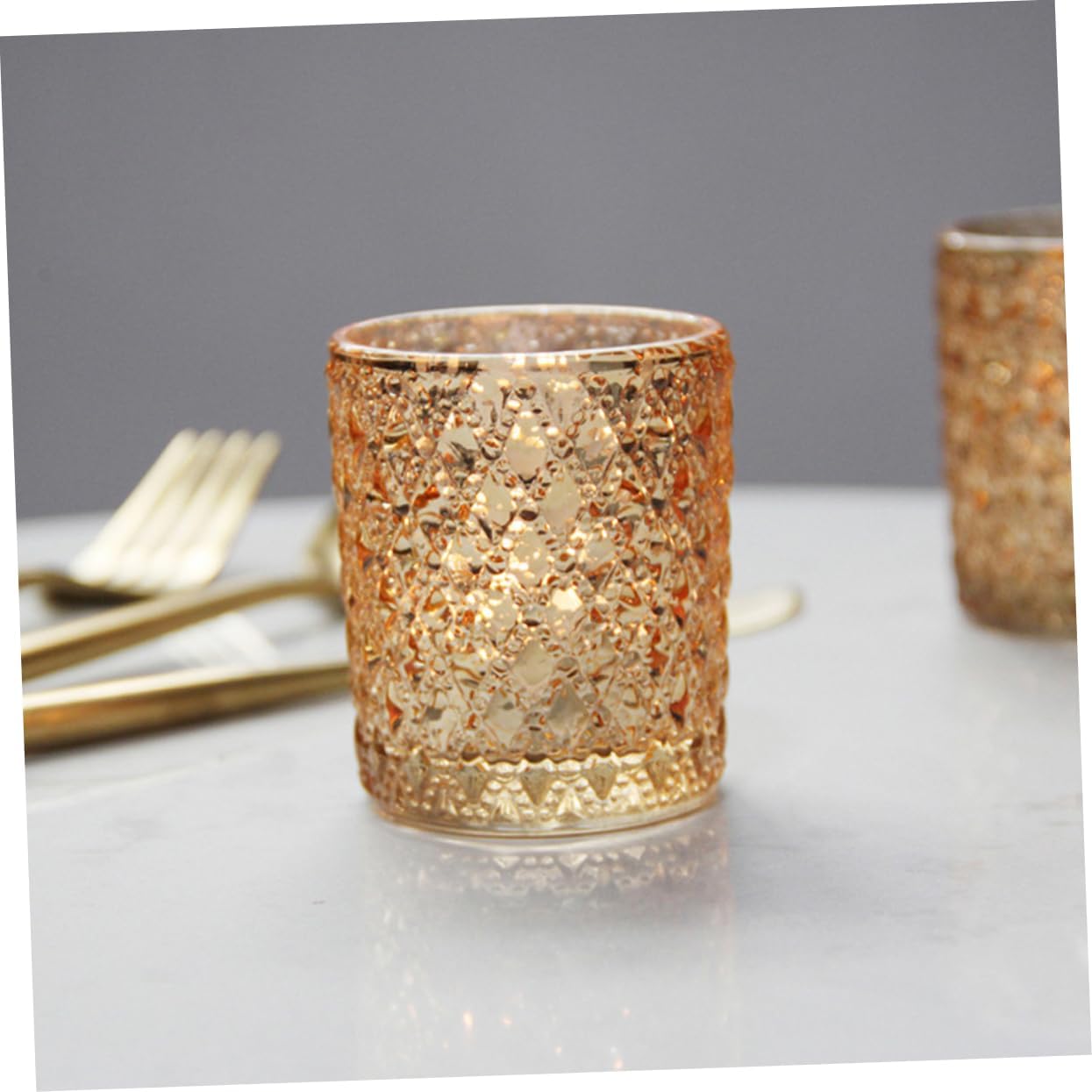 12pcs Gold Embossed Glass Candle Holders Set Decorative Candle Cups for Romantic Home Decor Drip Protectors for Aromatherapy