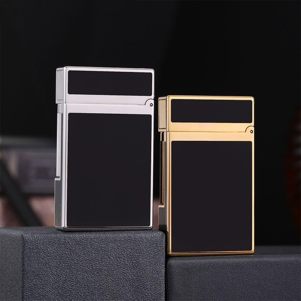 Brass Flint Side Slide Ignite Lighter, Classic Soft Flame Piano Tone Butane Gas Torch Lighter, Adjustable Flame Size, Reusable, Indoor and Outdoor Use, High-end Men's Collection Gift(Blank Gold)