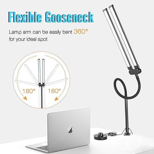 Miniatura 6 de CeSunlight Lámpara LED de escritorio con dos cabezales, lámpara de escritorio con abrazadera, 24W, 4000 LMS, CRI90, 5 modos de color (2600K-6500K),