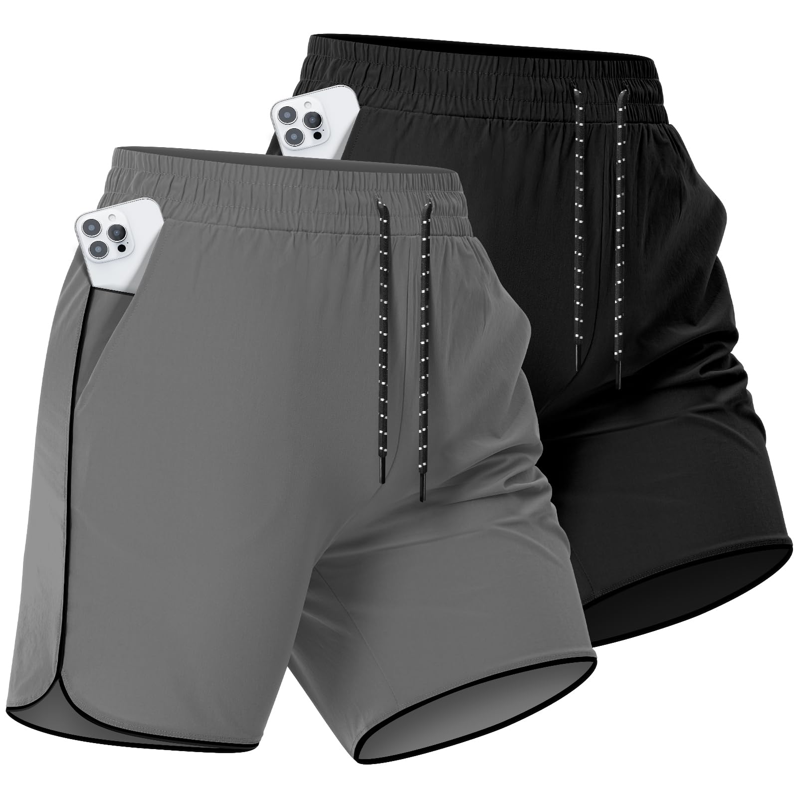 2 Pack Mens 5" Workout Athletic Shorts Quick Dry Gym Shorts with Pockets, Sports Exercise Running Shorts for Men