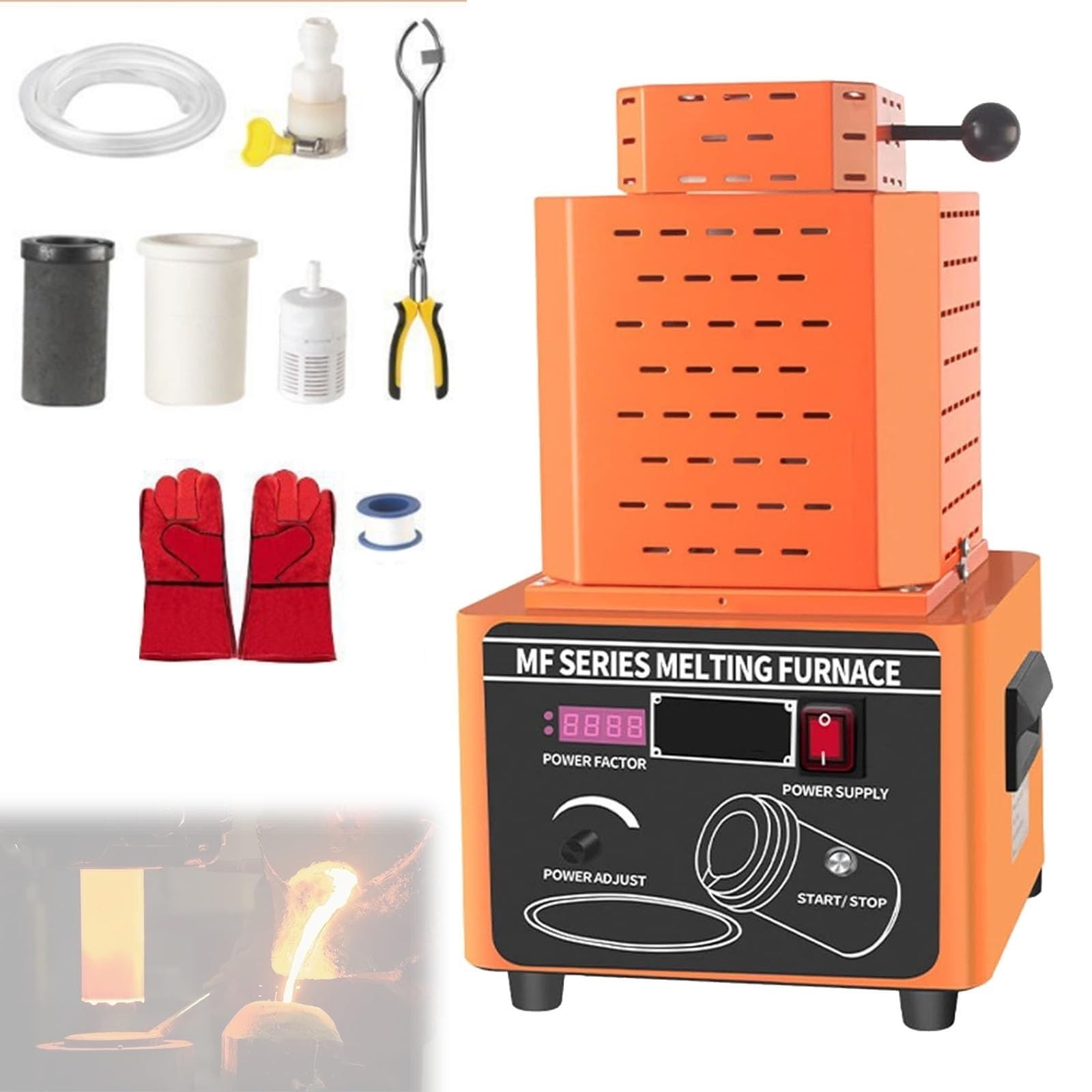 YXYLJOZ 1600℃ Electric Melting Furnace - 9500/9980W Digital Metal Melter with Graphite Crucible & Ingot Mold for Scrap Metal - 2KG Capacity (Red) (Orange 2KG)