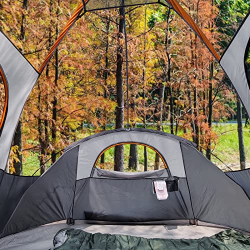 Amazon Basics 8-Person Spacious Camping Tent with Rainfly, Quick Setup, Ventilation, Storage Pockets, 3-Season, Orange/Grey by Amazon Basics - Image 6