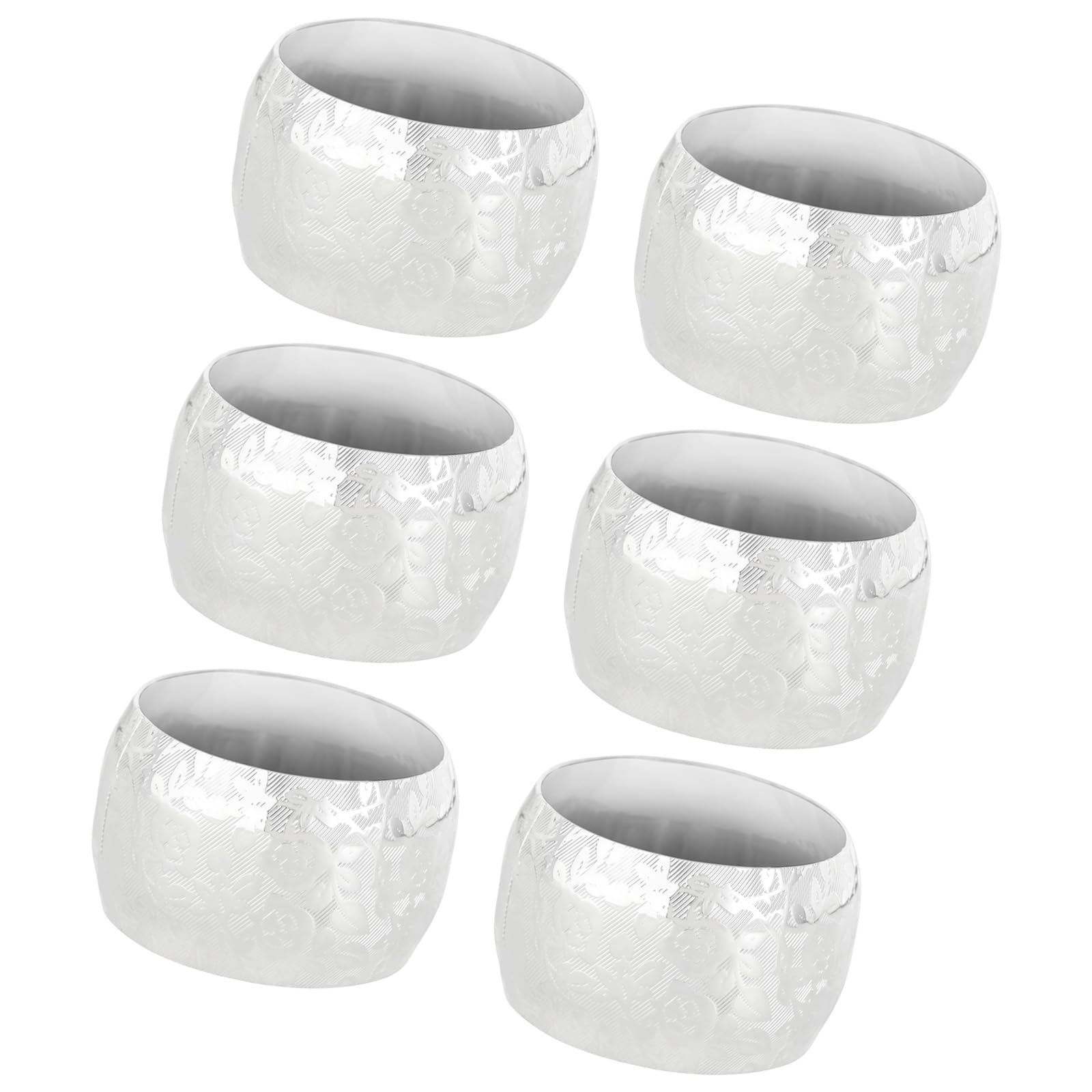 Of 6 Decorative Raised Floral Pattern Napkin Rings Metal Napkin Clip Serviette Holder for Holiday Parties Decors Tableware Accessories
