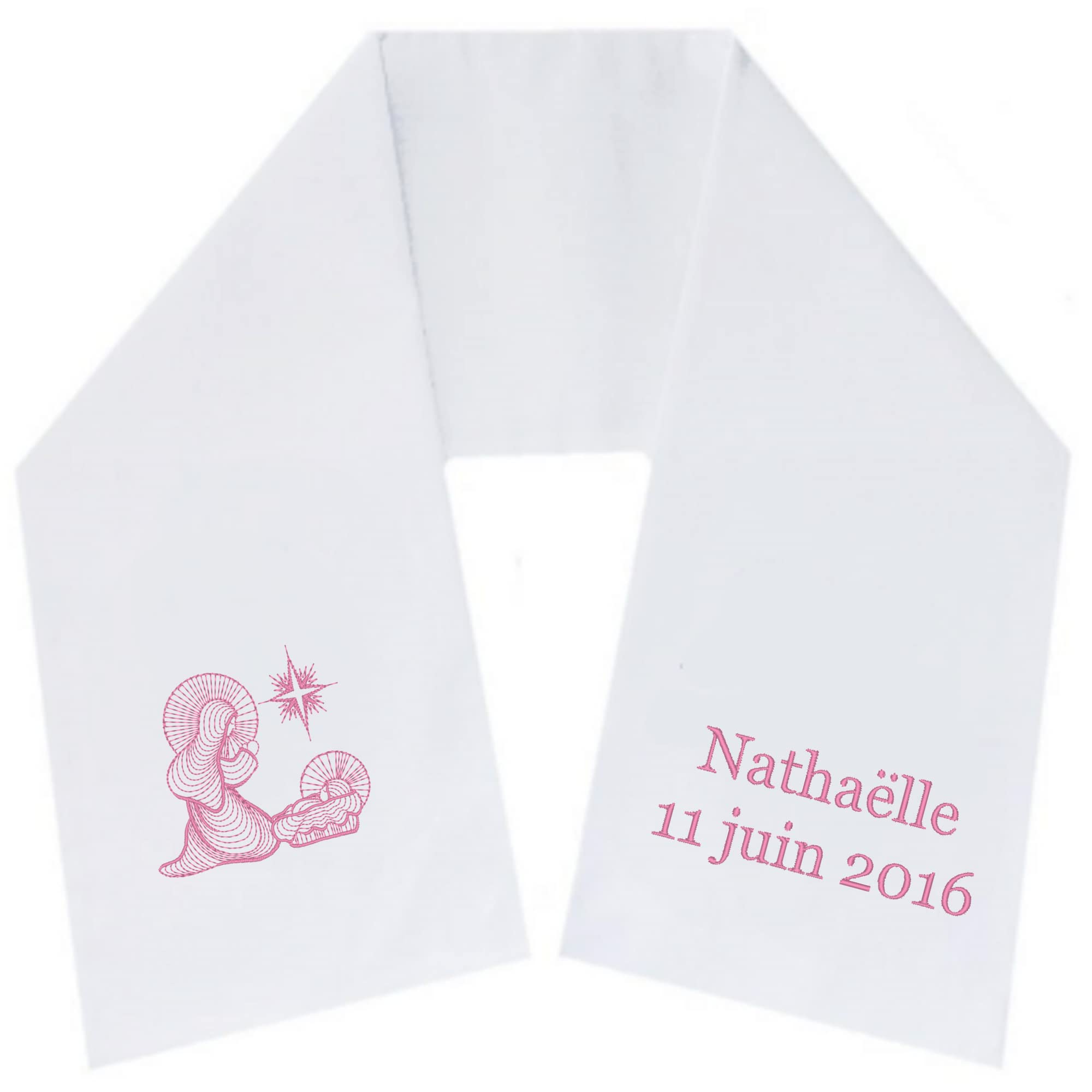 Générique Écharpe de Baptême Personnalisée Brodée avec Prénom et Date - 100 Modèles - Cadeau Bébé en Coton - Merveilleux Souvenir