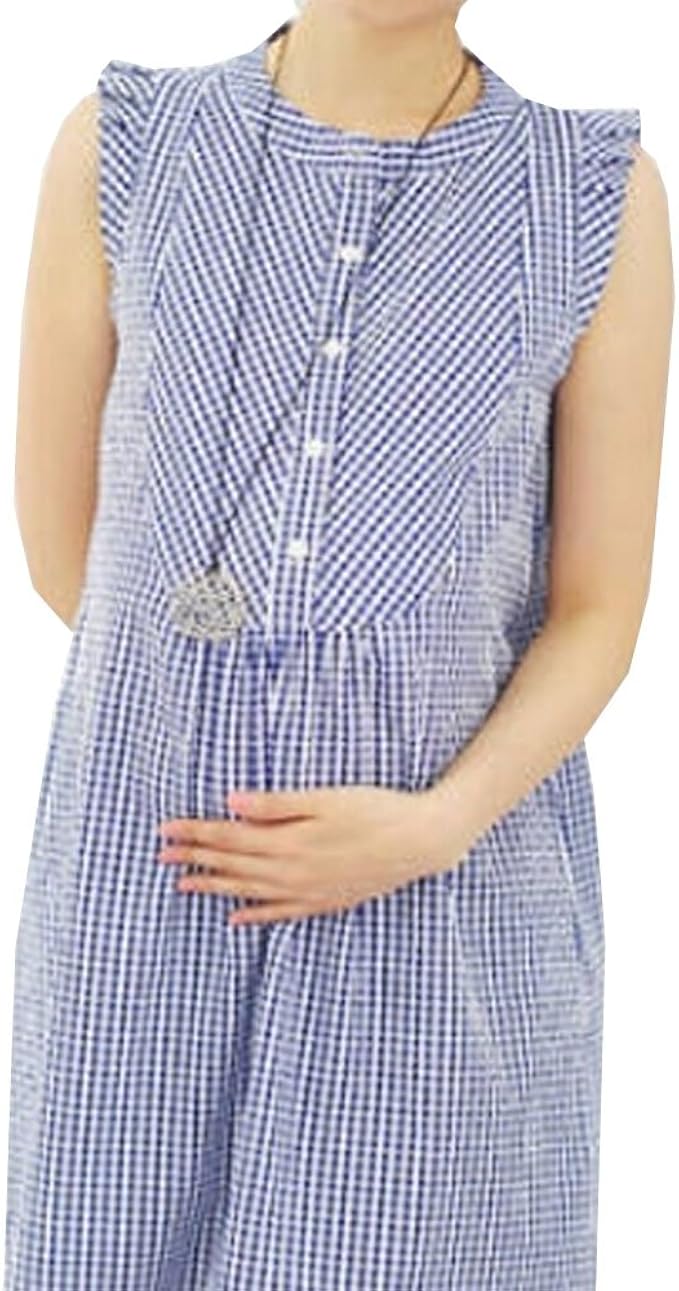 Amazon Co Jp マーシェル Marshel おしゃれ マタニティ ワンピース かわいい カジュアル マタニティー服 ワンピ お腹周りカバー 楽ちん ブルー ギンガムチ 服 ファッション小物