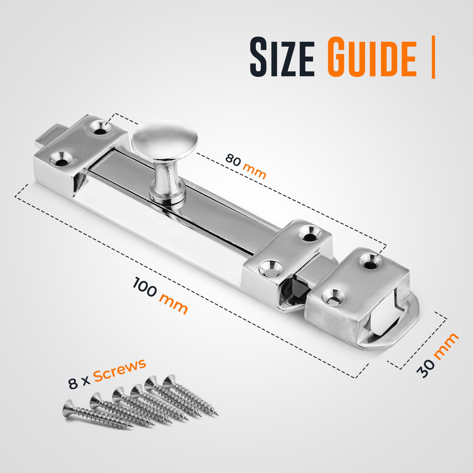Pack of 2 Polished Chrome Sliding Door Lock 100mm Polished Chrome Door Bolt - Image 2