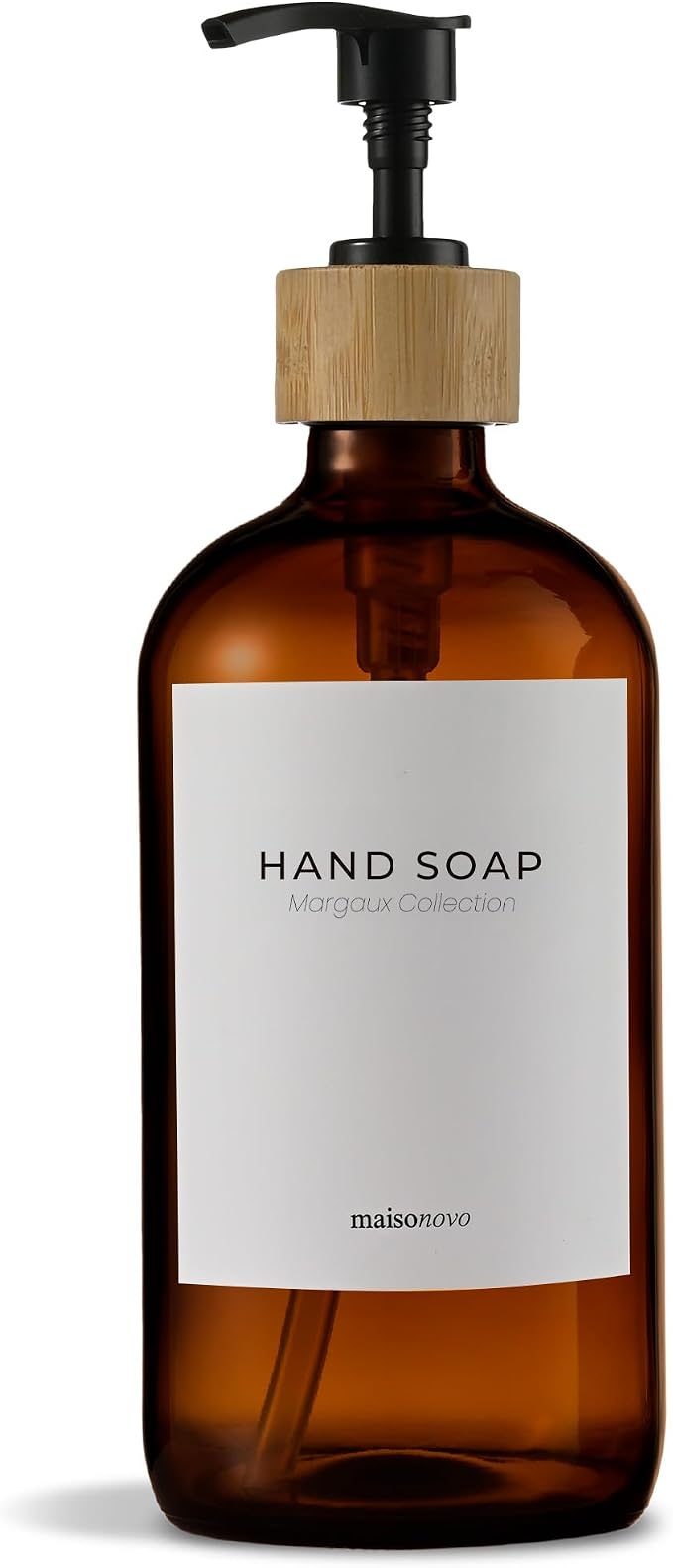 MaisoNovo Soap Dispenser 3-Piece Set | 16.9oz Clear Bottles with White Bamboo Pumps