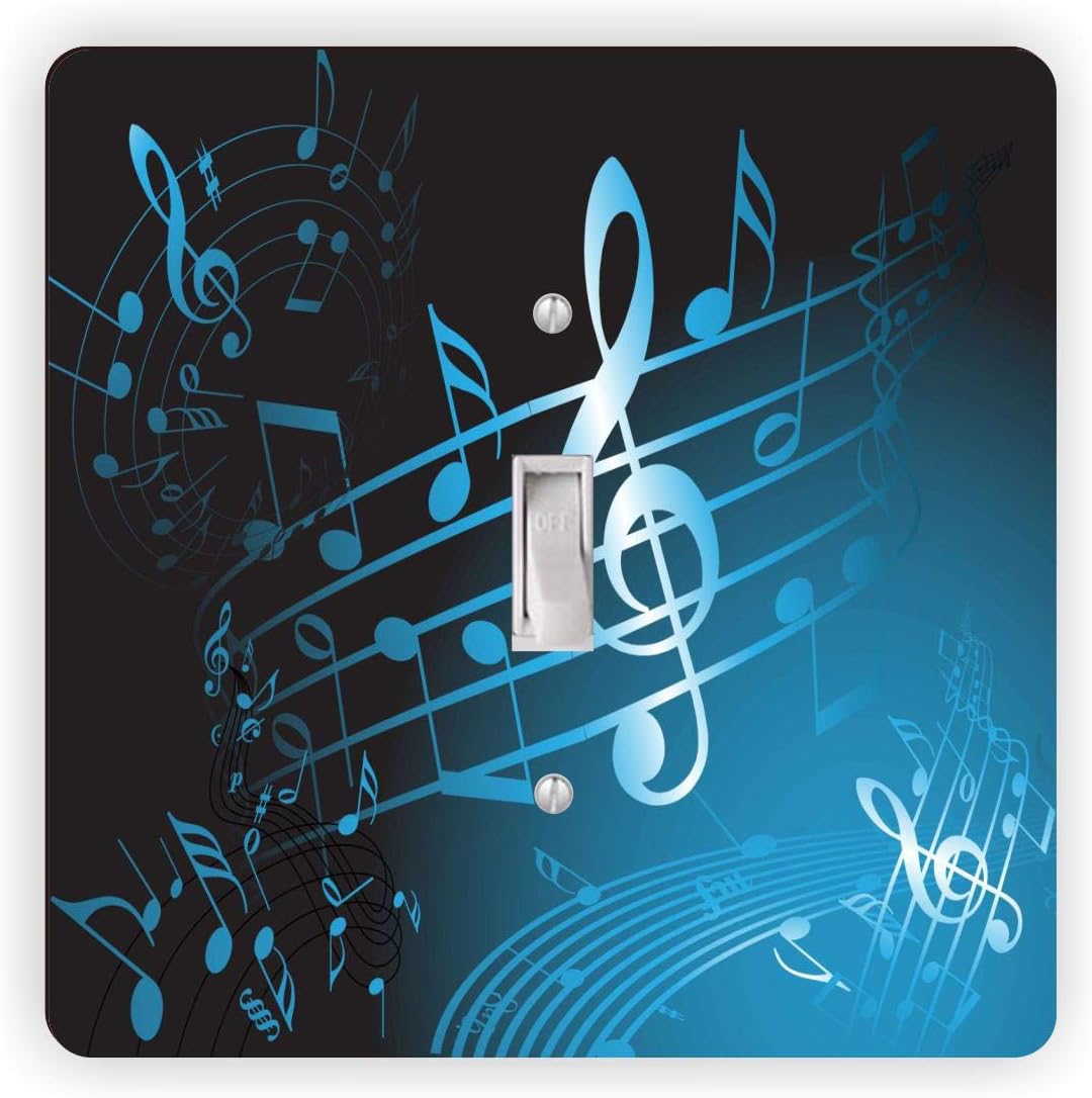 Treble Clef Music Note Sheet Music Blue - Light Switch Plate Cover - Double GFI Double Rocker - Two Gang Switch Plate Cover