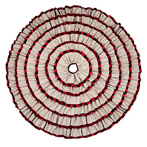 Party Club Farmhouse Ruffle Christmas Tree Skirt 48 Inches, 6-Layer Red And Black Buffalo Plaid Burlap Tree Skirt For Rustic Home Xmas Holiday Decorations #TOP3