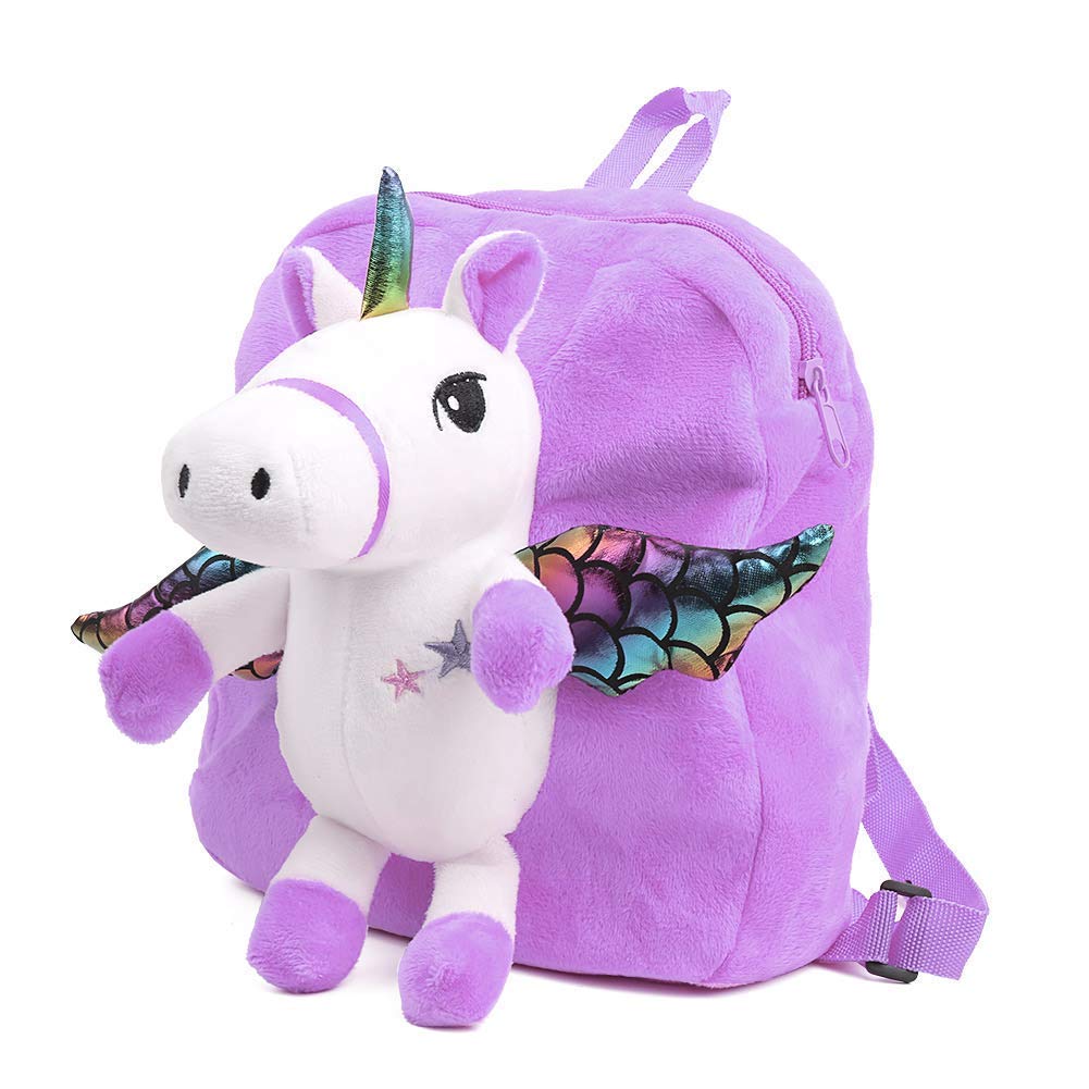 Cartoon Backpack for Kids, Cute Toddler Backpack Snack Travel Bag Preschool Shoulder Bag, Plush Animal Backpack Stuffed Doll Toy Gift for 1 2 3 4 5 Year Old Girls (Purple)