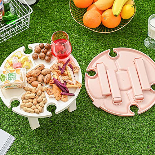 Dating Portable Picnic Table With Wine Glass Holder, Outdoor Plastic Foldable Wine Table 2 In 1 Wine Glass Rack & Snacks Dish, Creative Picnic Accessories For Outdoor Camping, Beach & Park (White) #TOP3