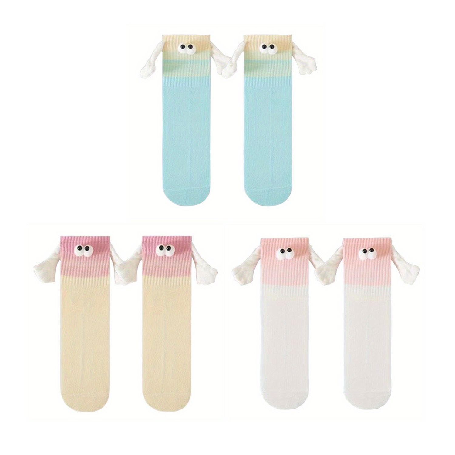 Wufgwbd Unisex Gradient White 3 Pairs Of Cute Cartoon Socks, Fun Magnetic Socks, Friendship Socks, Gift Socks, Soft And Comfortable Mid-Calf Socks