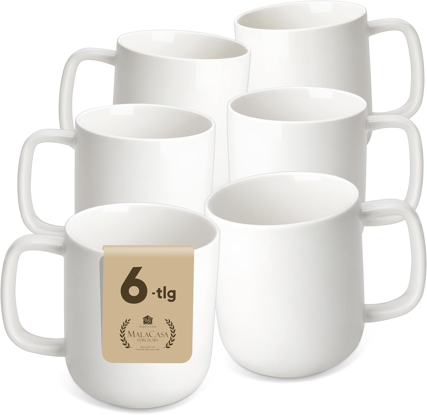 MALACASA Luna Porcelain Coffee Mug Set for 6 People