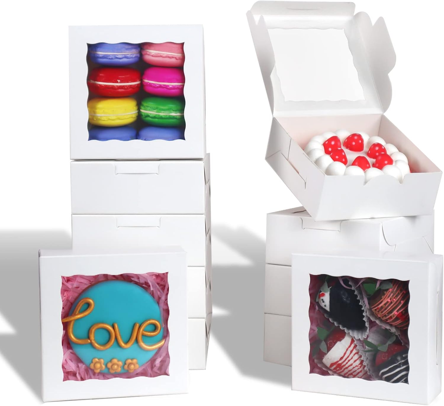 SLShePack 50 Pack Bakery Boxes 5x5x2 Inches Chocolate