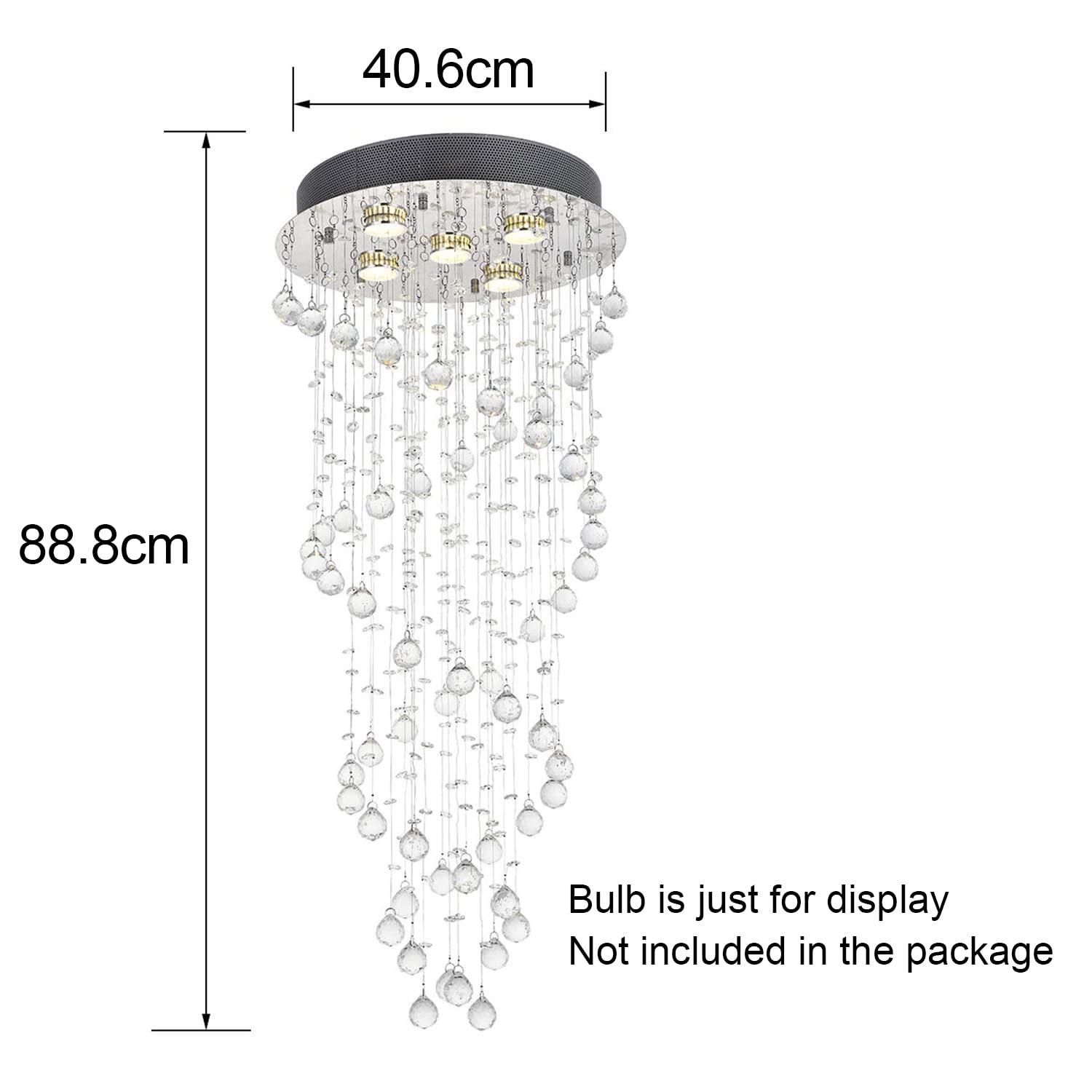 Doppel Spiral Kristallleuchter, Klare K9 Kristall Tröpfchen Deckenleuchte, Unterputz Chrom LED Pendelleuchte für Wohnzimmer, Esszimmer, Flur, Foyer, Lounge, Größe: D40cm H90cm