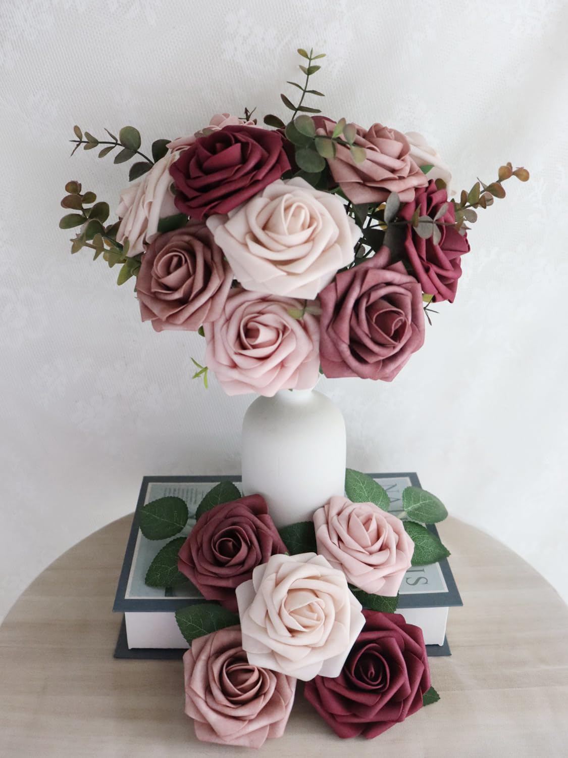 D-Seven Set 25 Fiori Artificiali In Schiuma Rosa Malva Ombre - Per Bouquet E Centrotavola