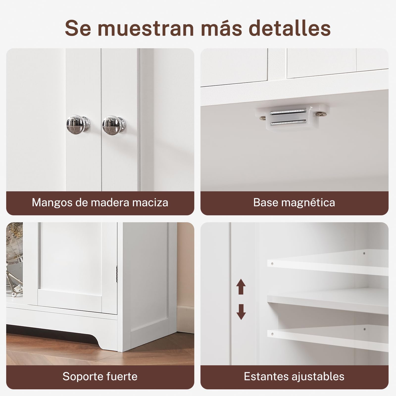 TEENFON Armario de Baño con 2 Cajones y 4 Puertas, Mueble Baño Doble Cajón, Gran Capacidad Almacenaje y Organización, 30 x 60 x 147 cm, Blanco