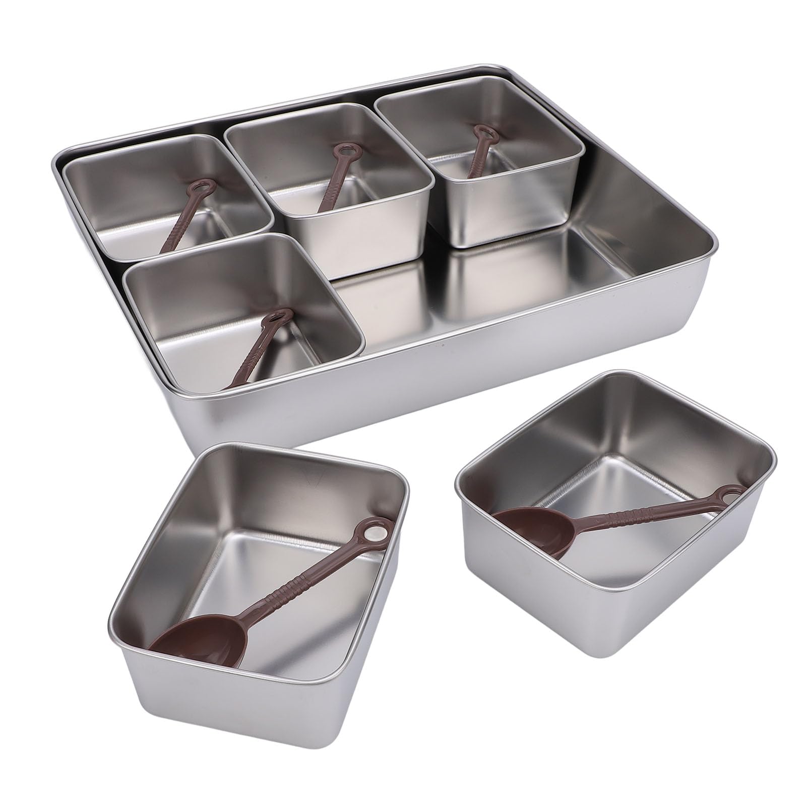 Vassoio da Portata Diviso a 6 Scomparti con Coperchio Trasparente, Antiscivolo, Resistente al Caldo e al Freddo, 34x29x7,2 cm, con 6 Cucchiai