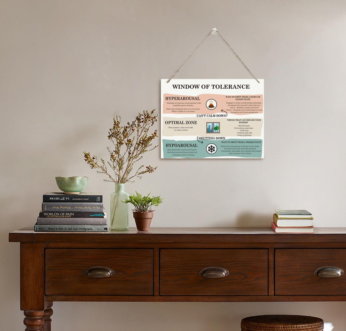 BQL Therapy Decor, Mental Health Hanging Wall Art, Social Emotional Development, Coping Skills, Mindfulness Sign for Adult, Counseling Room Decor, Window of Tolerance Sign, 8X10inch MDF Wood 2