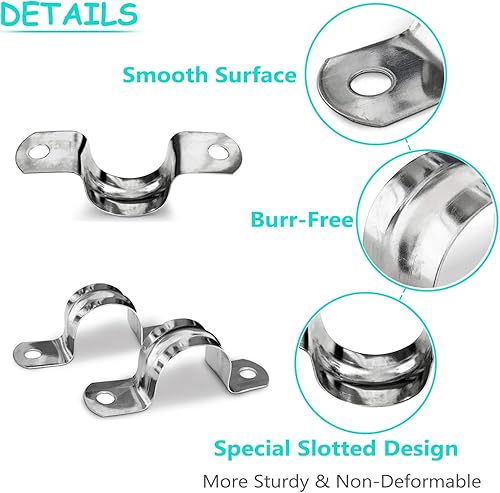 Miniatura 3 de Kit surtido de 142 abrazaderas de correa de tubo, acero inoxidable 304 con 2 agujeros, correa de tubo rígida, abrazadera de correa de tubo en U