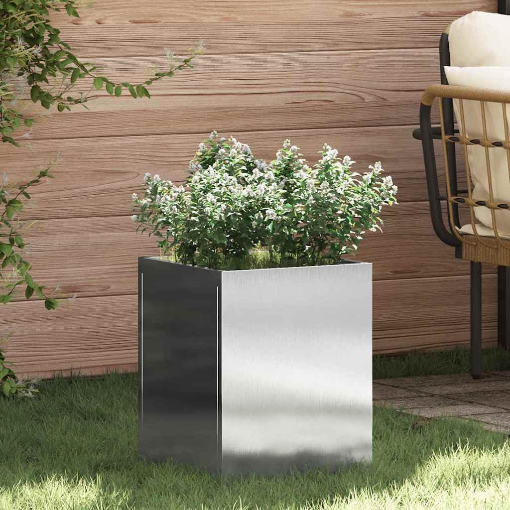 Maceta de jardín de acero inoxidable 32 x 32 x 40 cm, maceta cuadrada moderna para exteriores, antioxidante, duradera, perfecta para terraza y balcón