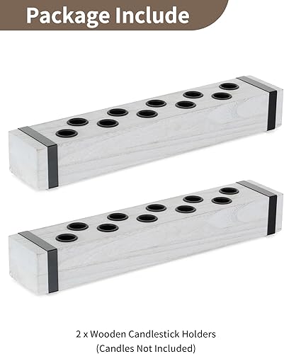 Miniatura 5 de NUPTIO Portavelas cónicos de madera candelabros de casa de campo, centros de mesa de madera, candelabros de madera, juego de 2 portavelas blanco