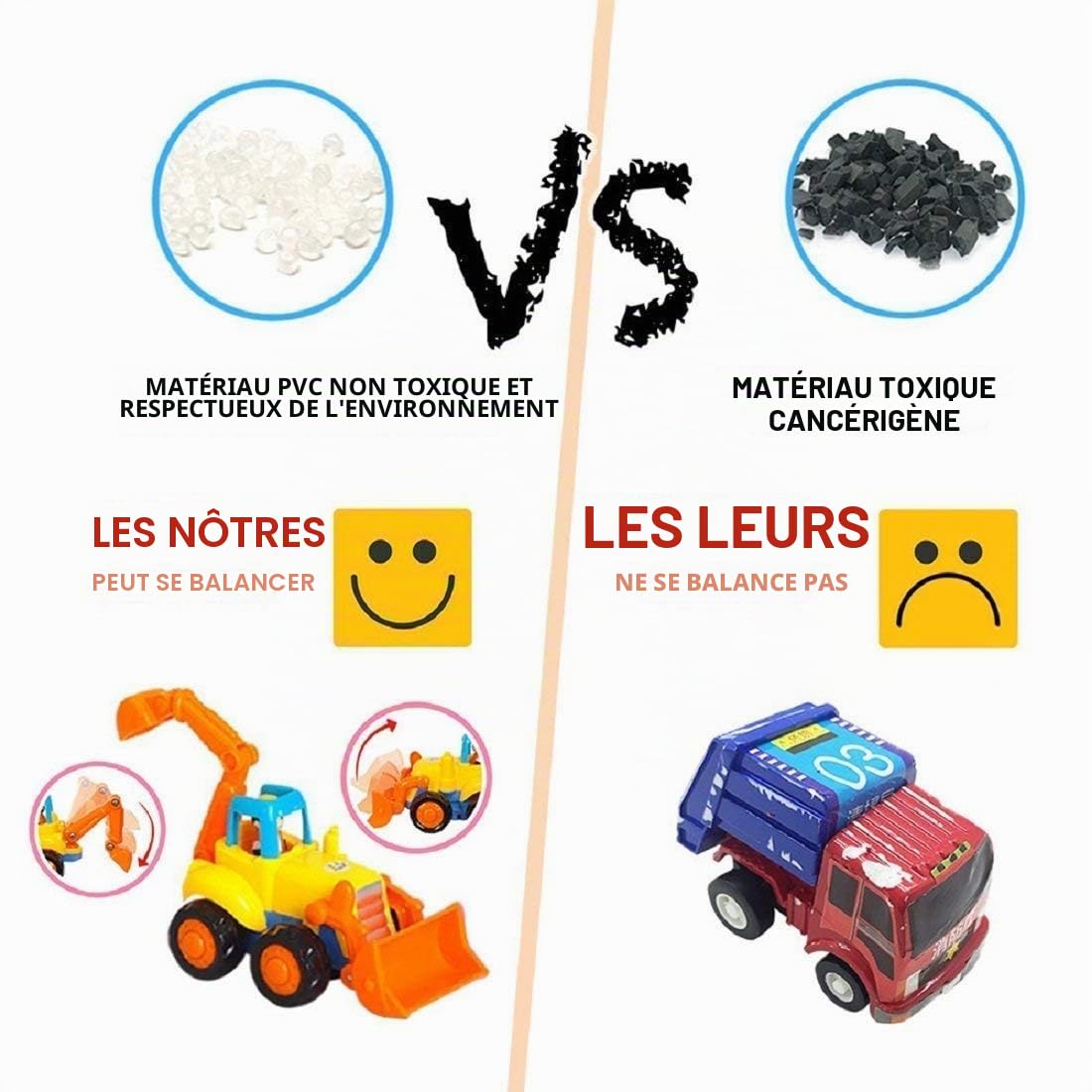 MOONTOY Voiture Enfant 2 Ans,Voiture Friction Jouets pour Garçon Fille,Set de 4 avec Tracteur,Bulldozer,Mixeur de Camion et Camion,Cadeau 1 2 3 Ans