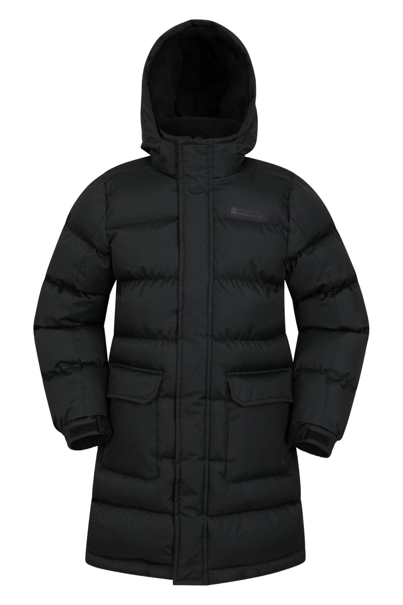Mountain Warehouse Doudoune synthétique Longue résistante à l'eau pour Enfant - Poches zippées et Capuche Amovible - Idéal pour Le Camping de Printemps, l'extérieur