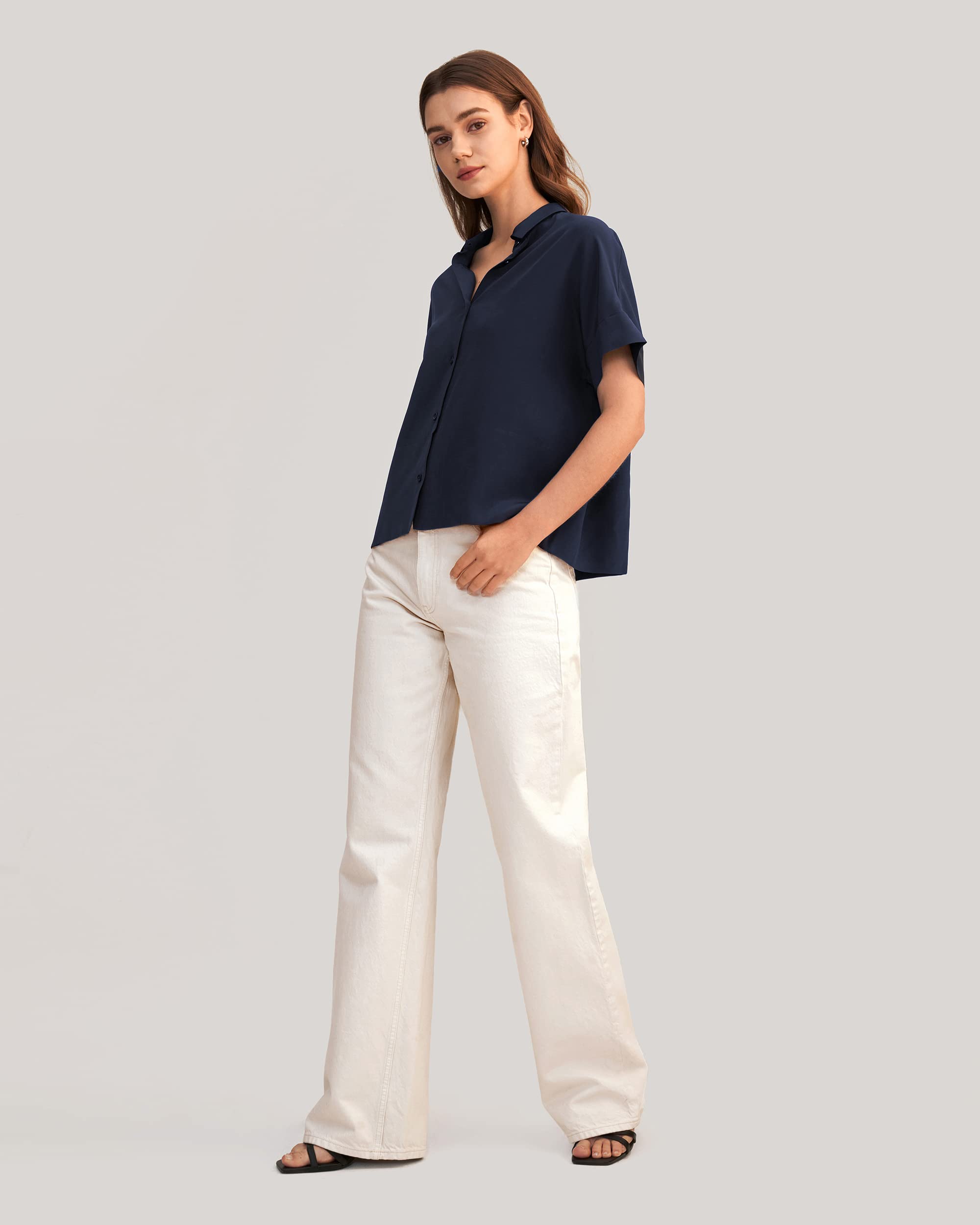 LilySilk Lässiges Lockeres Seiden T-Shirt mit kurzen Ärmeln Damen Seiden Blusen Tops Shirt Seidenhemd Kurzarm Hemdbluse Einfarbige Tops Frauen