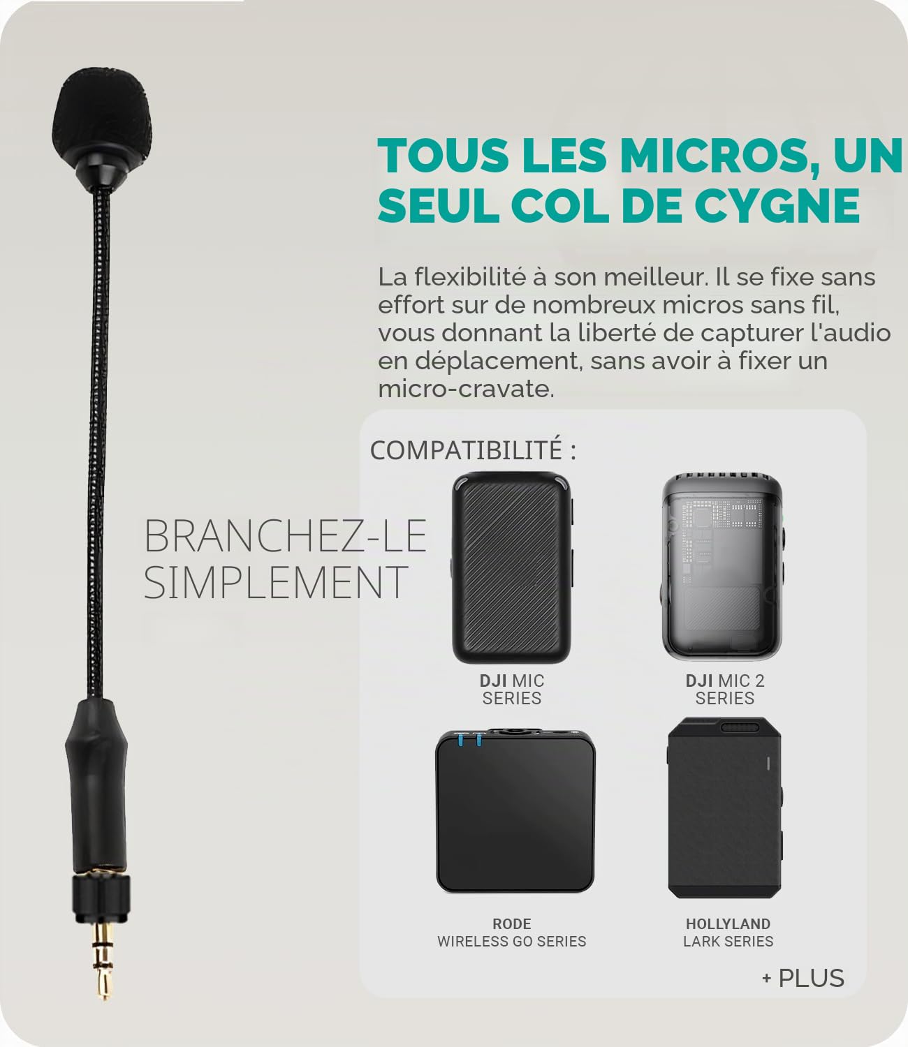 Movo MV-M101 Microphone Lavalier Omnidirectionnel à Col de Cygne – Compatible avec Les Émetteurs sans Fil DJI Mic/Rode Wireless Go Series – Micro-Cravate pour Interviews et Créateurs de Contenu