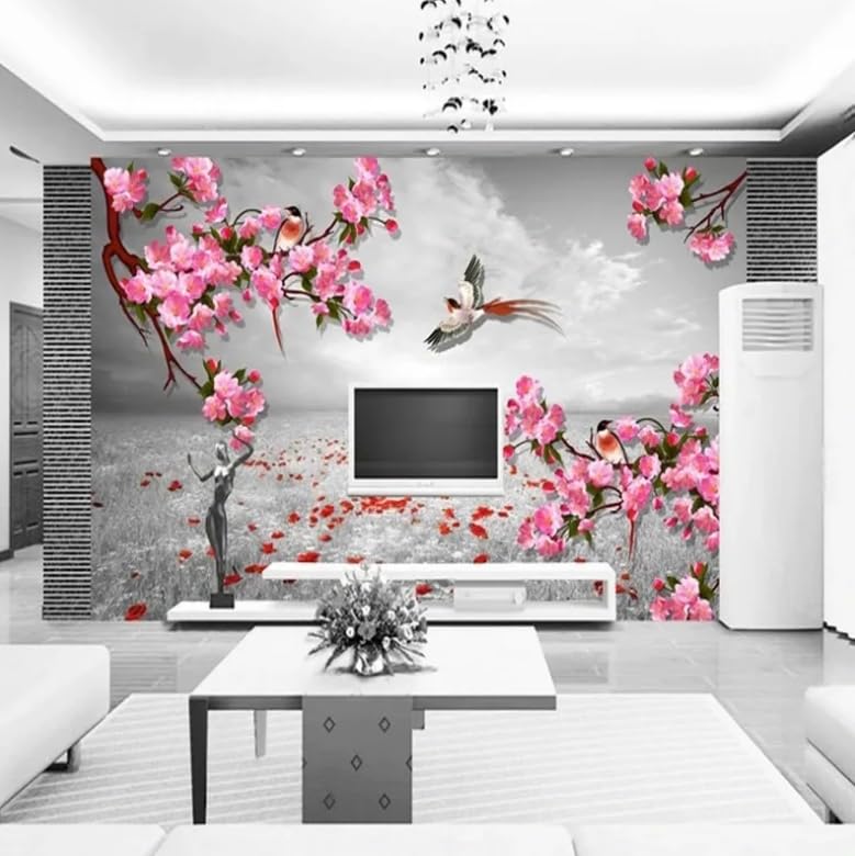 Papier peint salon rétro rose fleurs pour transformer un mur vide