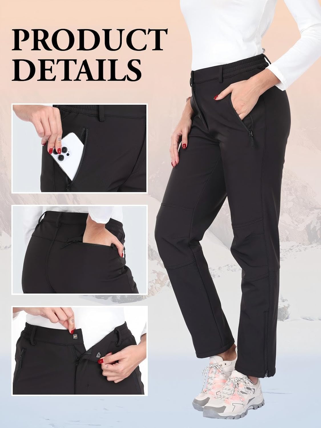 Womens Snow Ski Pants Waterproof Fleece Lined Insulated Softshell Warm Pants for Winter Hiking Outdoor - Image 4