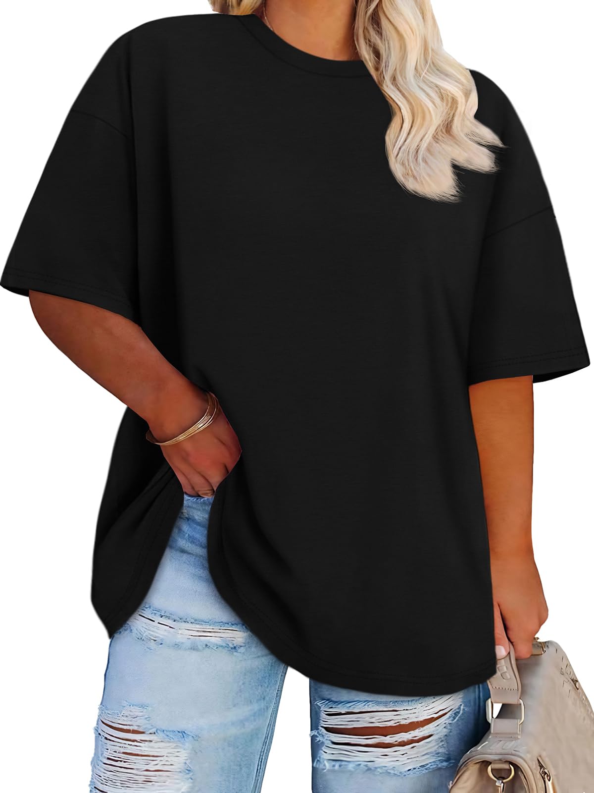 Plus Size Tops Oversized Tshirts for Women Loose Fit Crewneck Basic Tees