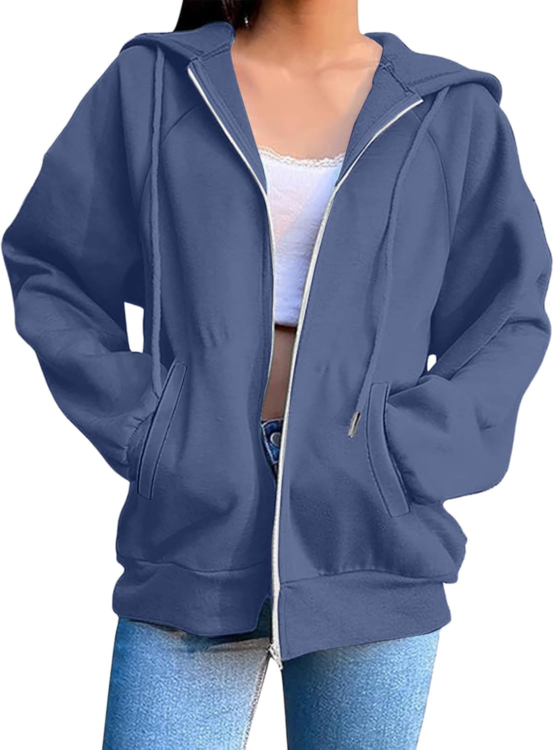 Hoodies for Women 2025 Fashion Long Sleeve Pullover Tops Oversized Lightweight Zip Hooded Sweatshirts with Pockets
