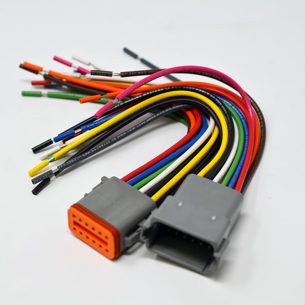 Deutsch DT 12-pin Color Pigtail Kit, 16AWG NMMA ABYC USCG Certified Boat RV Wire, 600V, Made in USA
