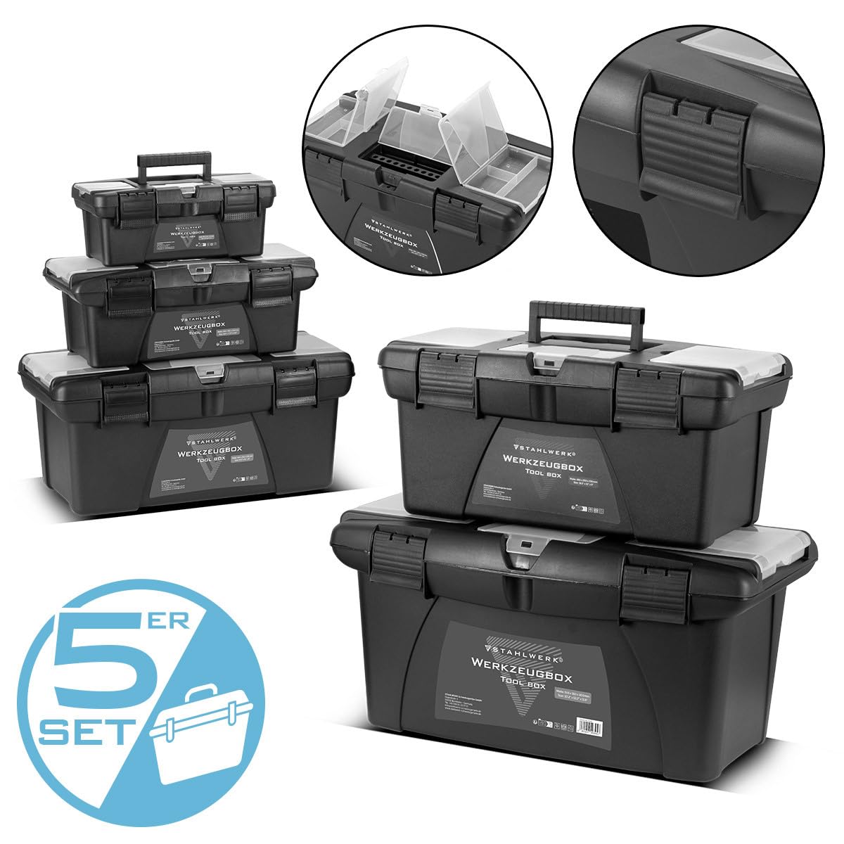 STAHLWERK Toolbox Set 5 leere Werkzeugkisten 5-in-1 Modul-System
