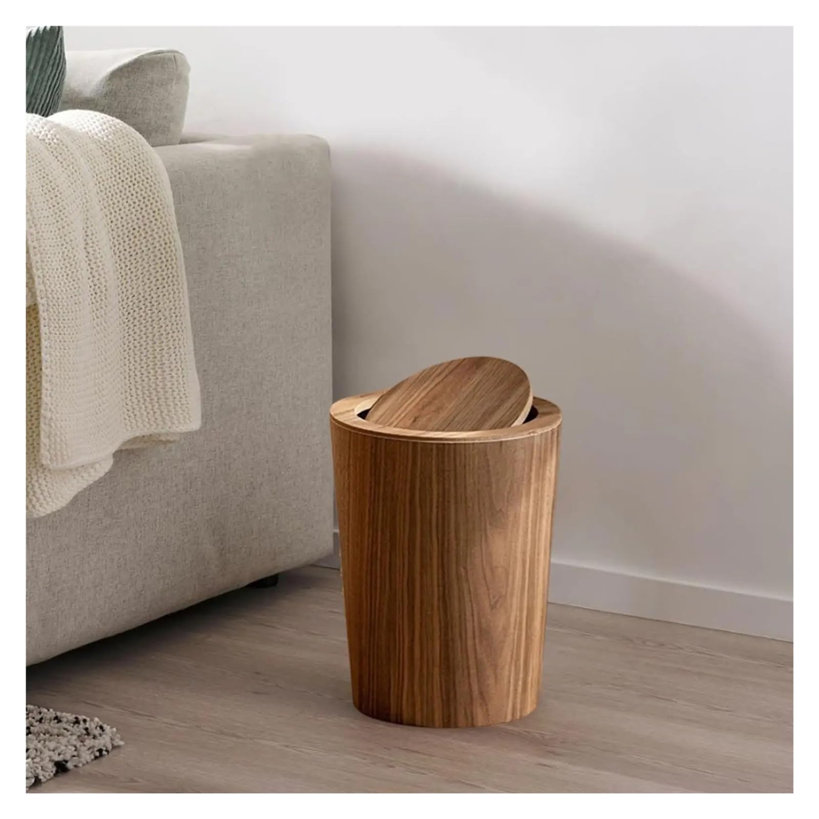 Holz-Mülleimer Mit Deckel, Rustikaler Papierkorb For Büro, Wohnzimmer, Schlafzimmer Kompakt Und Stabil(Wood Color)
