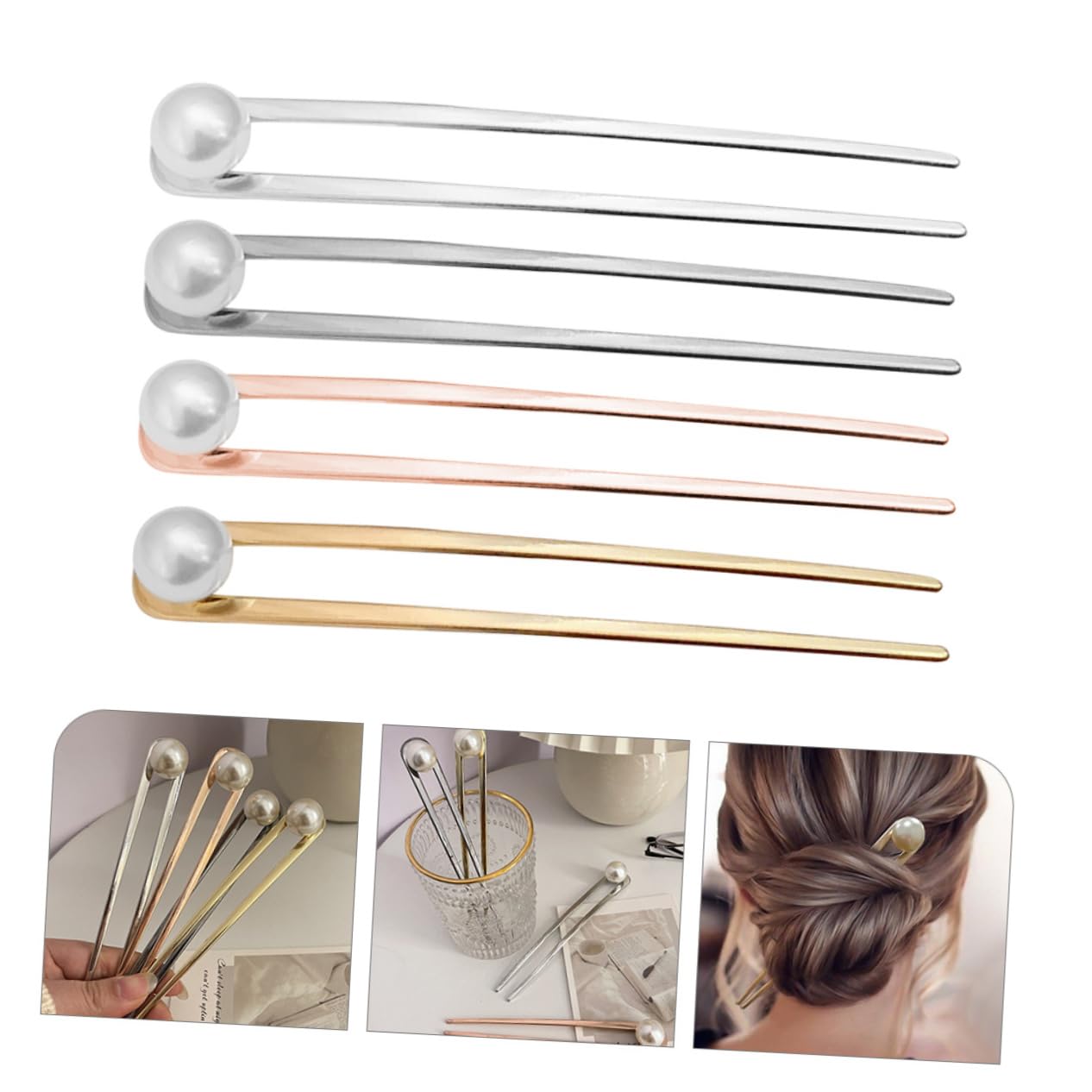 Housoutil 12pezzi Forcine Per Metallo Con Perle Accessori Eleganti Per Chignon Per Cerimonie e Occasioni Speciali e Gunmetal