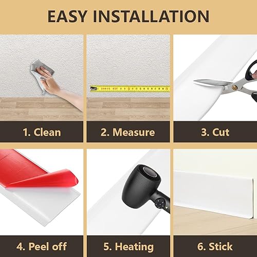 Miniatura 7 de Moldura flexible para zócalo, base de pared de vinilo de diseño autoadhesivo, moldura de goma para despegar y pegar, 4 pulgadas de ancho x 40 pies