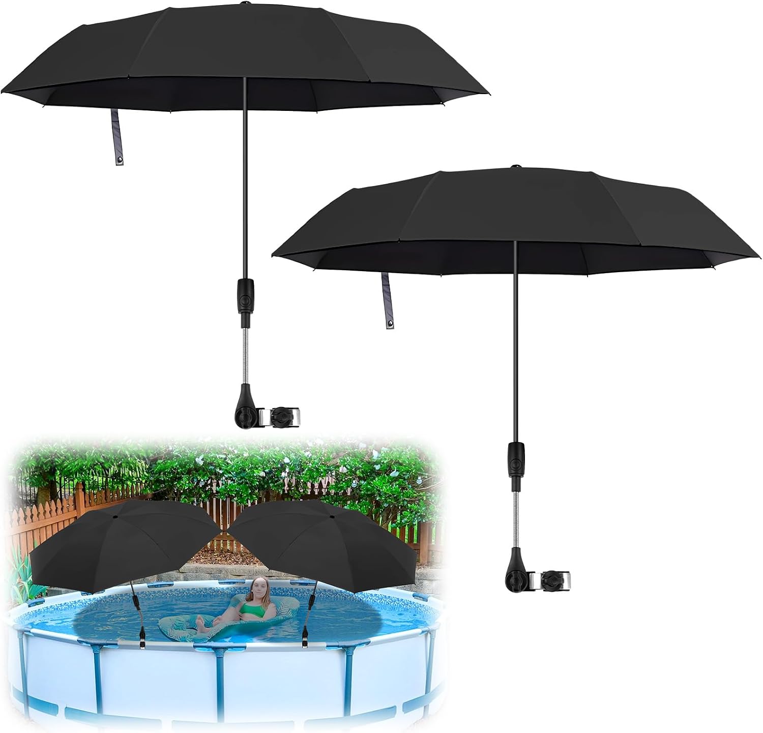 GFYYBKJ 2 Pack Pool Shade Umbrella, 40" Adjustable Above Ground Pool Sunshade Canopy with Carry Bag,Patio Umbrella Use for Garden/PoolDeck/Backyard/Beach Chairs/Camp Trolley/Strollers/Golf Carts