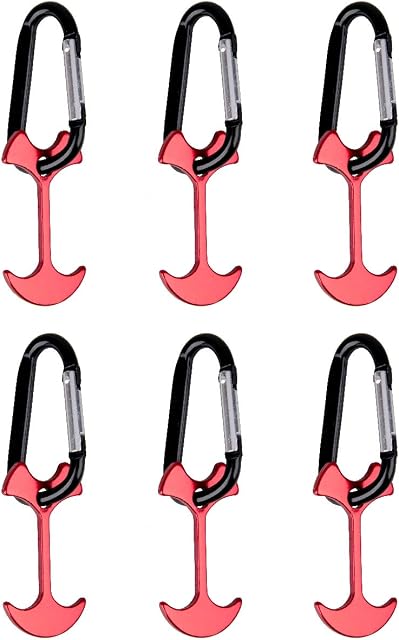 TRIWONDER Deck Pegs Fish Bone Nails Plank Stakes with Carabiner Guy Ropes Tensioners Guylline Adjuster with Spring for Camping Picnic (Red - 67mm)