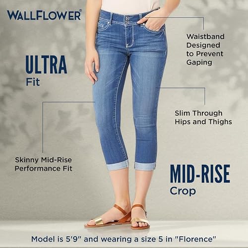 WallFlower Jeans for Women Ultra Crop 23.5” Inseam Mid-Rise​​ Insta Soft Denim, Juniors Jeans, Florence, 11 — view 5