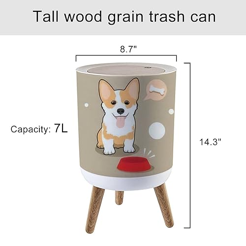 Miniatura 2 de KCDCYCZEAL Bote de basura pequeño con tapa, lindo corgi perro hambriento redondo cubo de reciclaje prensa superior a prueba de perros papelera para