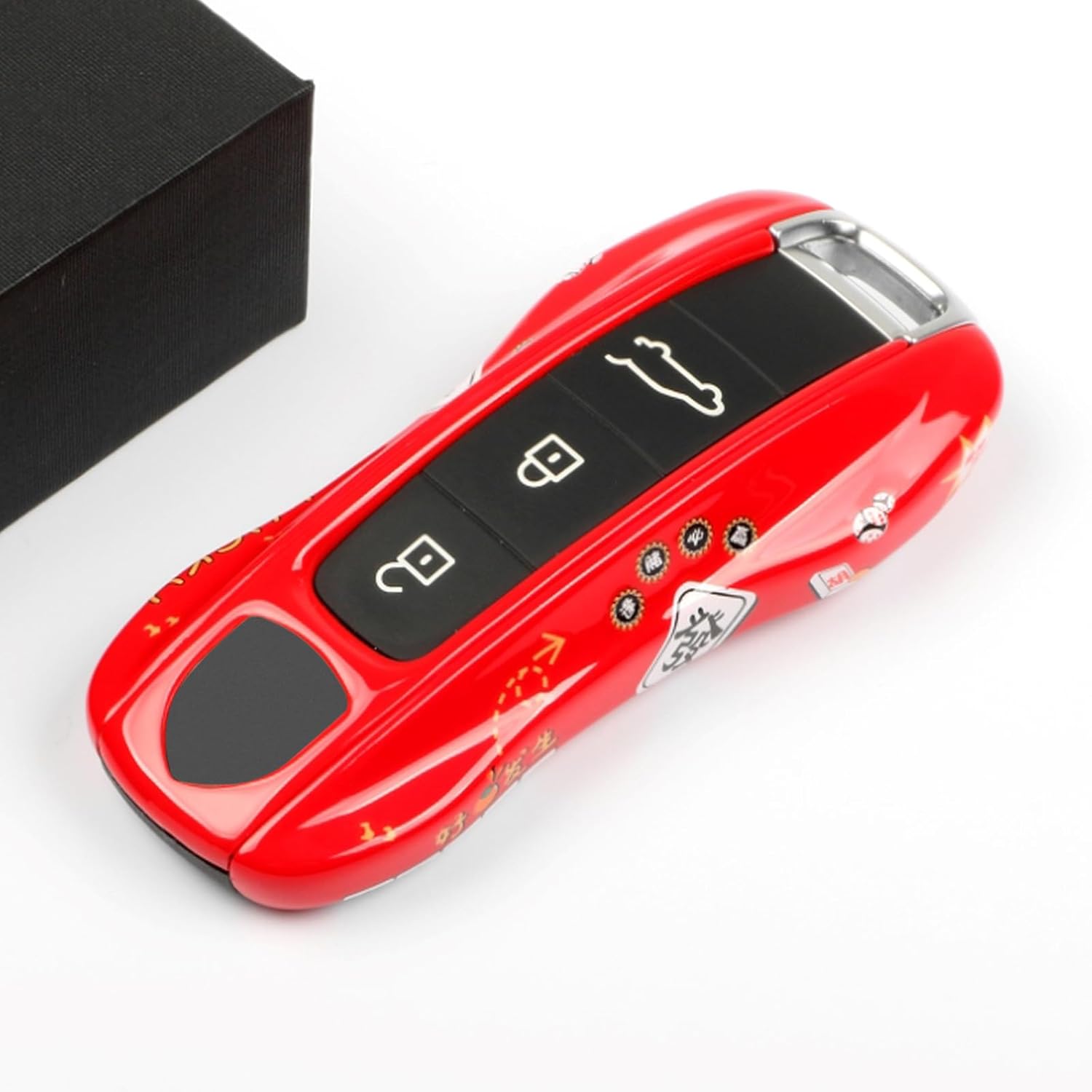 Chinese Red White Key Fob Cover Compatible with Porsche Cayenne 2018-2025 Panamera 2017-2024 911 2019-2023 Taycan 2019-2024 Compatible with Porsche Key Cover