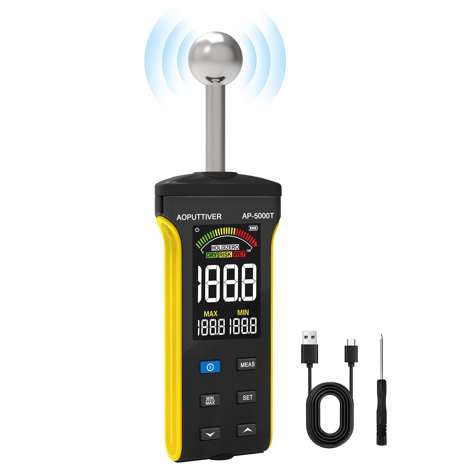 Testeur Humidité Humidimètre Sans Aiguille T, Détecteur Humidité Murs, Bois, Maçonnerie et Béton avec écran Couleur LCD et Alarme, Détecte Jusqu'à 20-40mm Sous la Surface